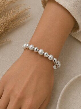 925 Sterling Silver 8 MM Textured Bead Bracelet
